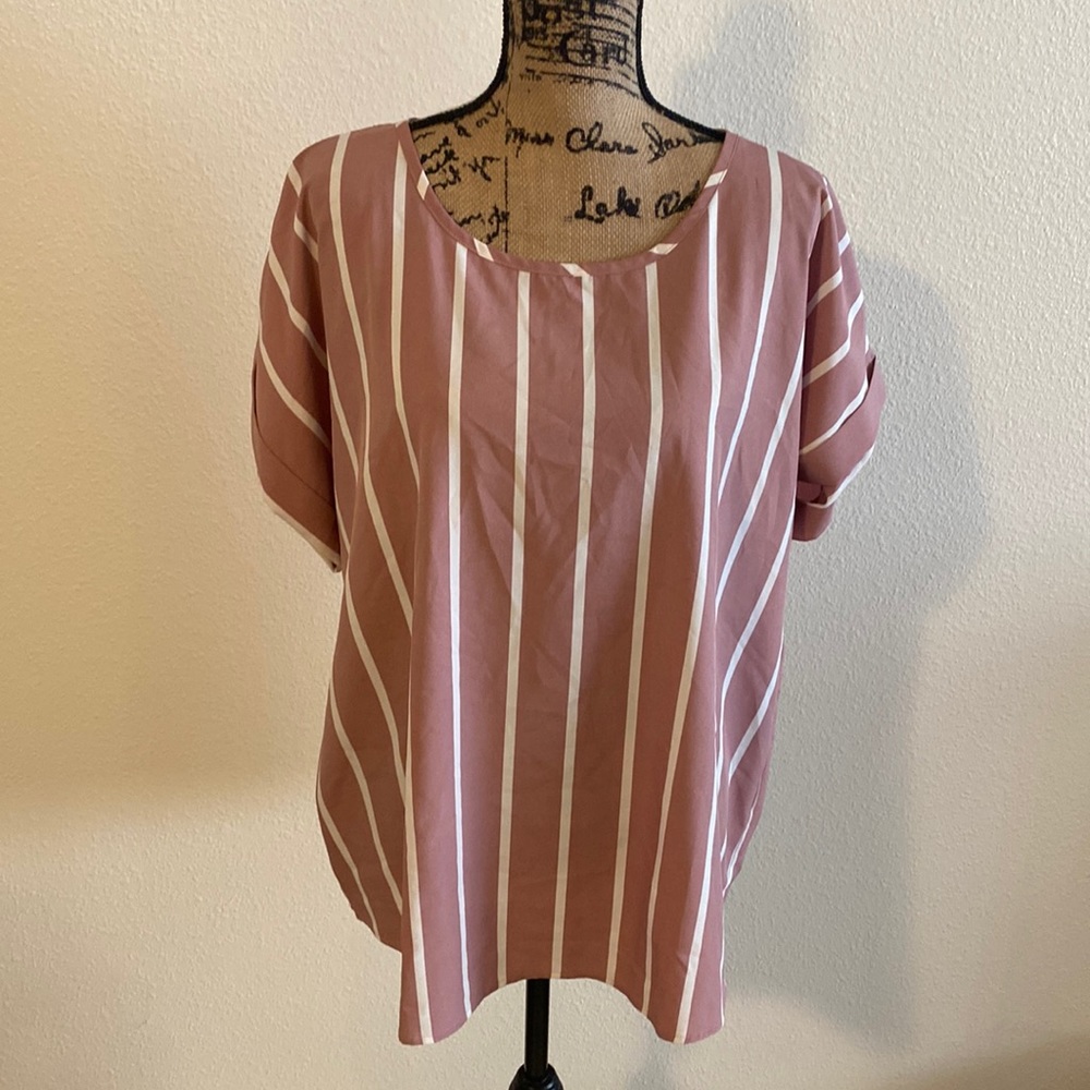 Rose and white striped blouse